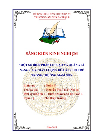 Sáng kiến kinh nghiệm Một số biện pháp chỉ đạo và quản lý nâng cao chất lượng bữa ăn cho trẻ trong trường mầm non