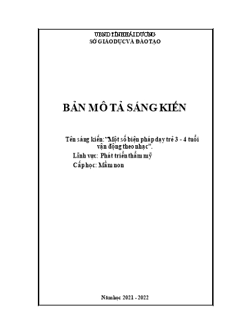 Sáng kiến kinh nghiệm Một số biện pháp dạy trẻ 3-4 tuổi vận động theo nhạc