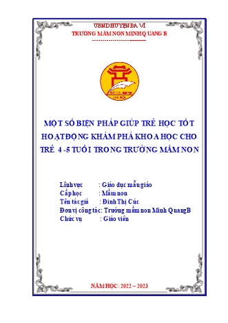 Sáng kiến kinh nghiệm Một số biện pháp giúp trẻ học tốt hoạt động khám phá khoa học cho trẻ 4-5 tuổi trong trường mầm non