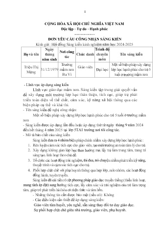 Sáng kiến kinh nghiệm Một số biện pháp xây dựng lớp học hạnh phúc cho trẻ 5 tuổi ở trường mầm non
